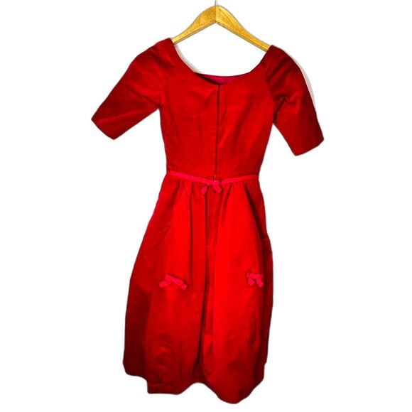 Vintage 1960s Red Velvet Fit & Flare Party Cocktail Dress W/Pillbox Hat Size XS - Picture 6 of 16